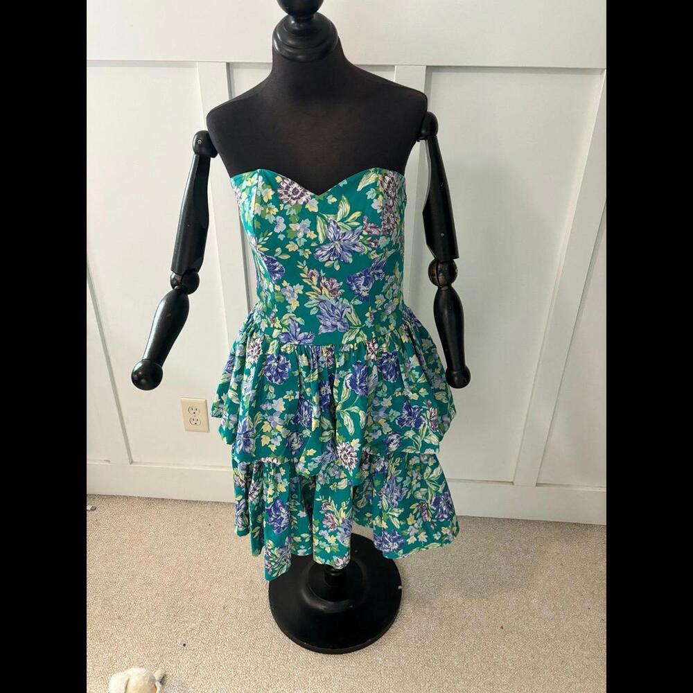 Laura Ashley vintage 80s floral teal dress